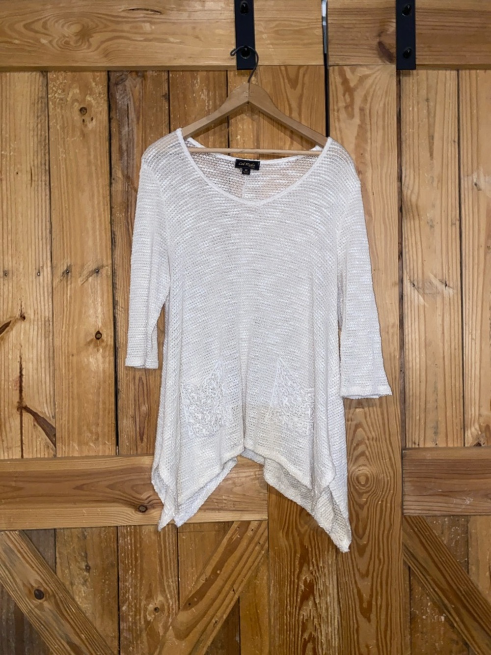 Lightweight Cream Knit Tunic with Lace Pocket Detail